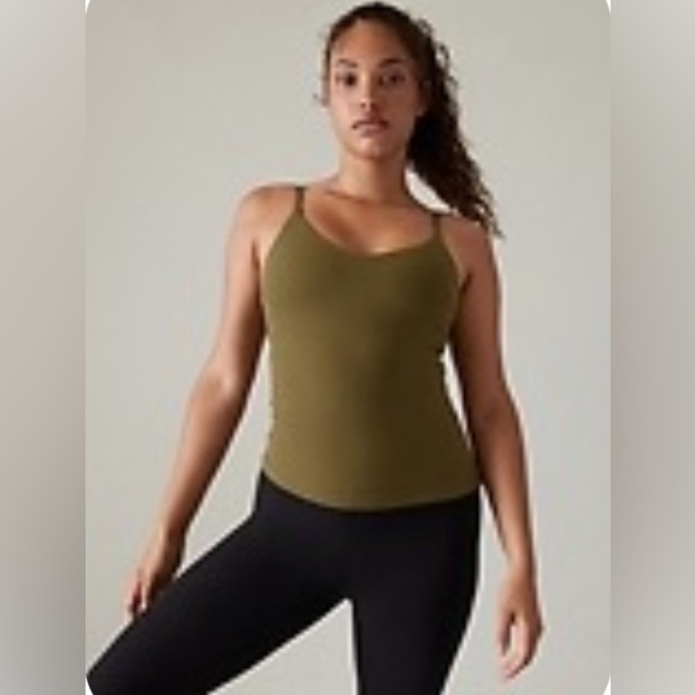 Athleta Elation V-Neck Built-In Bra Tank D-DD Acacia Olive Size L